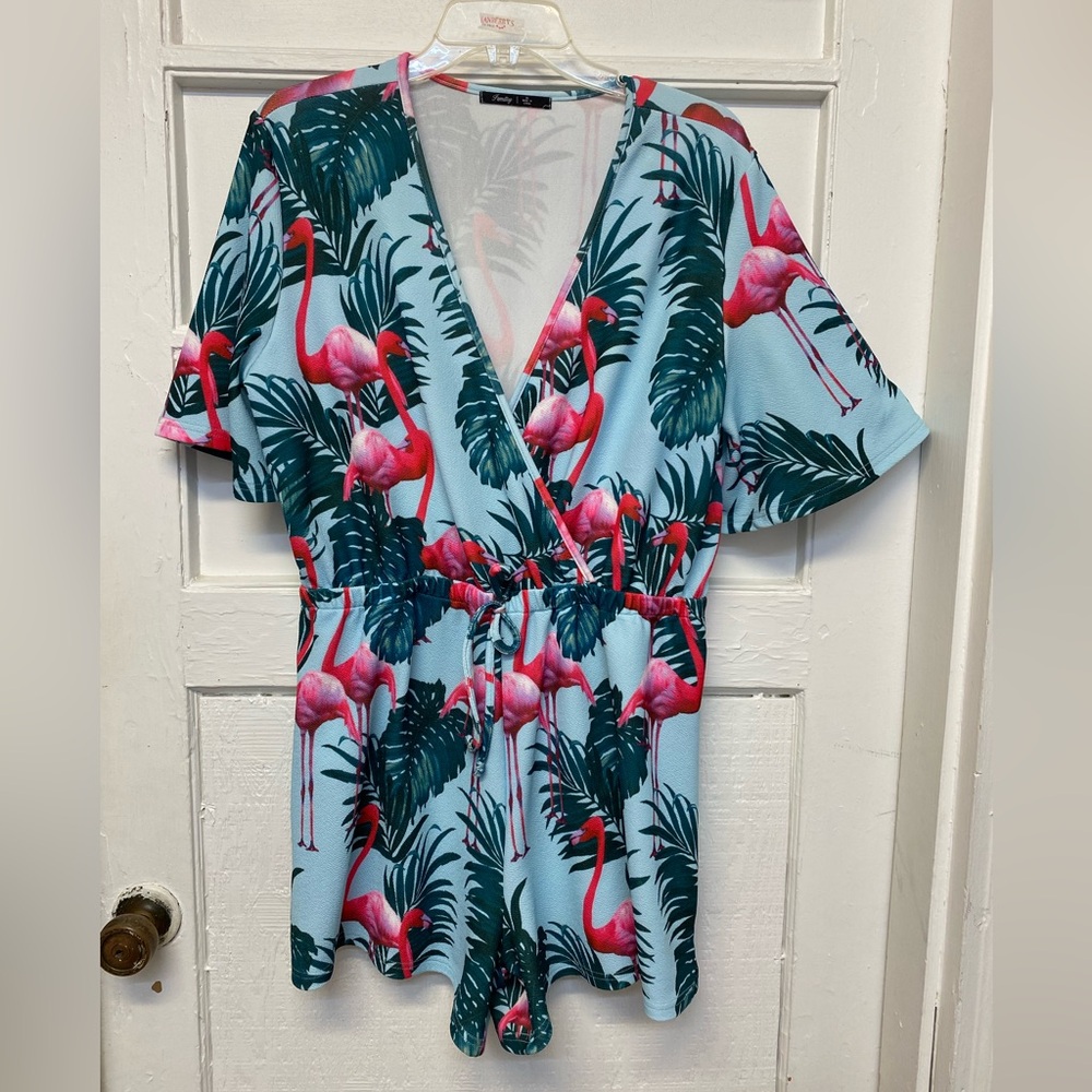 Famulily Women's Plunge V Neck Romper Printed Summer Beach Jumpsuit Size XL